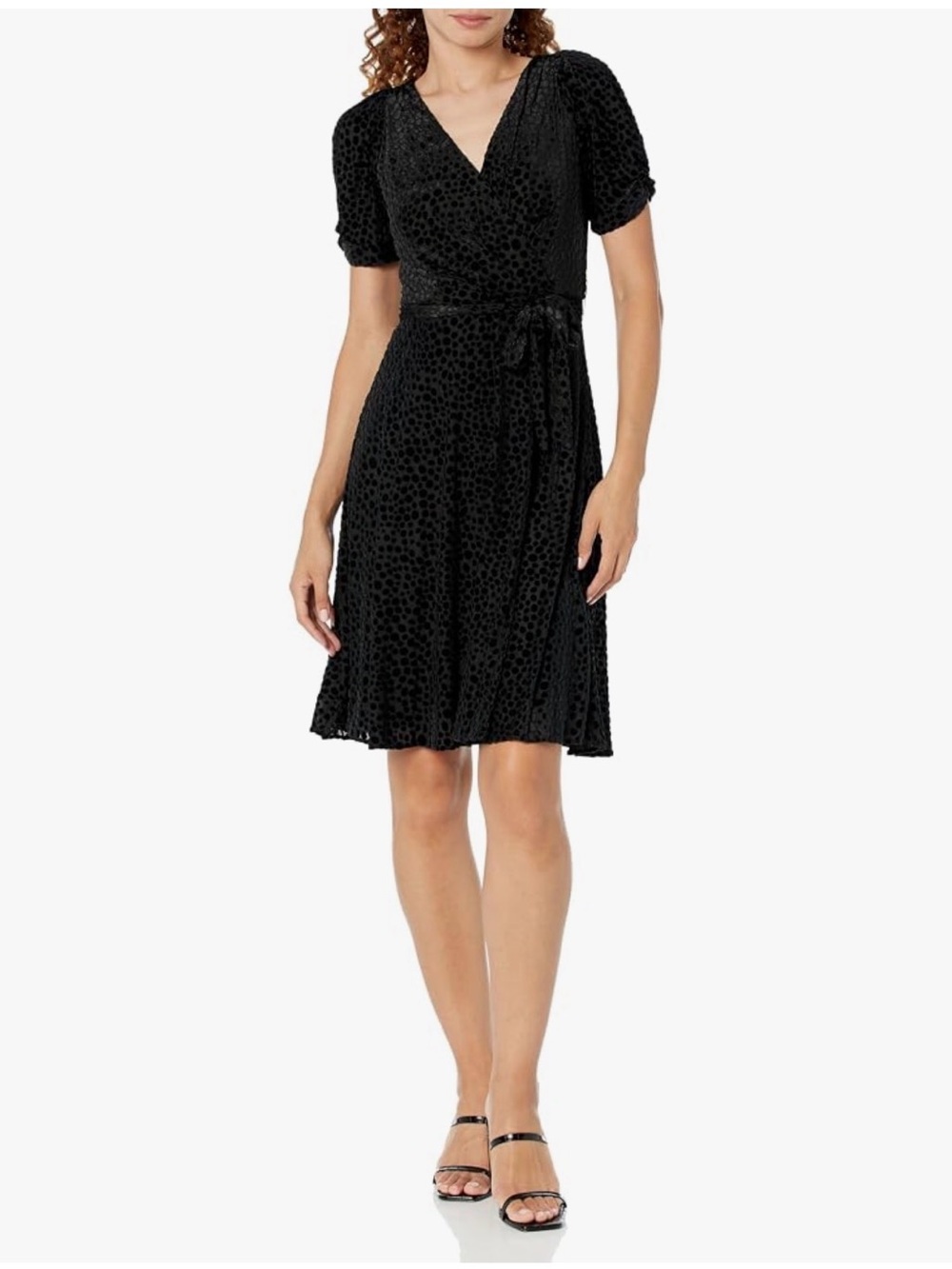 DKNY Velvet Burnout Faux Wrap Short Sleeve Dress